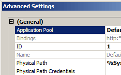 Screenshot che mostra la finestra di dialogo Impostazioni avanzate con il pool di applicazioni evidenziato.
