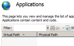 Screenshot del riquadro Applicazioni che mostra i campi Percorso virtuale e Percorso fisico.