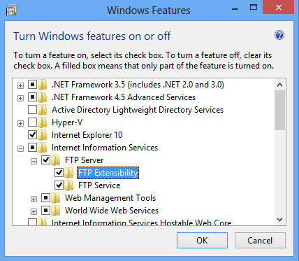 Screenshot della cartella F T P Extensibility evidenziata e selezionata.
