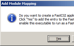 Screenshot che mostra il prompt Add Module Mapping (Aggiungi mapping moduli) per creare l'applicazione Fast C G I.