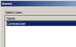 Screenshot che mostra la finestra di dialogo Utenti con Contoso User elencato.