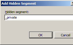 Screenshot della finestra di dialogo Aggiungi segmento nascosto con il percorso relativo immesso nella casella Segmento nascosto.