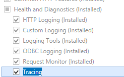 Immagine del riquadro Integrità e diagnostica nella pagina Ruoli server espansa con traccia evidenziata.