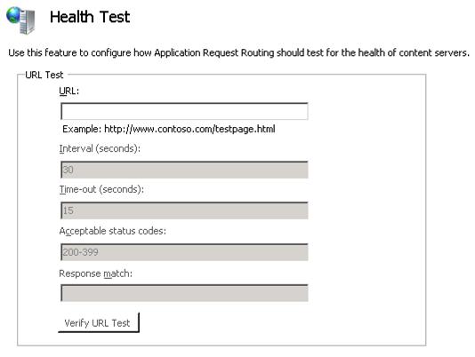 Screenshot della pagina della funzione Test di integrità. Il test U R L è visualizzato.