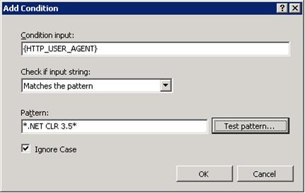 Screenshot di un'altra condizione con Pattern come asterisco .NET spazio C L R spazio 3 punto 5 asterisco.
