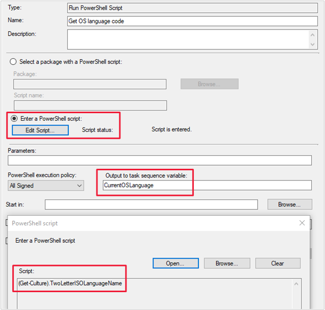 Screenshot dell'istruzione script di esempio Esegui PowerShell