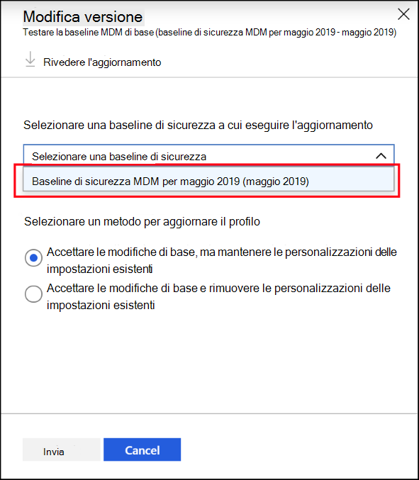 Seleziona una versione