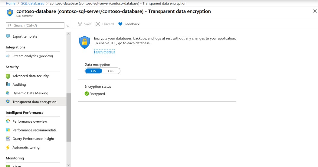 Impostazioni di crittografia dei dati transparent di SQL