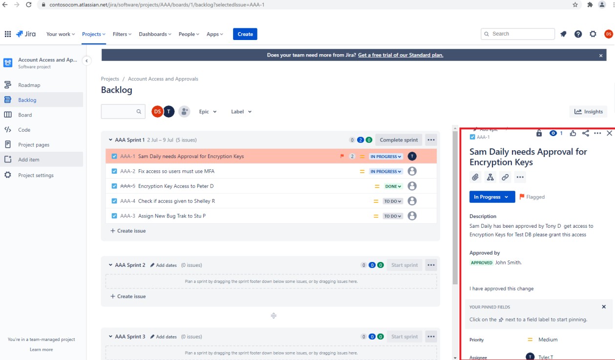 Scheda backlog Jira con assegnazioni.