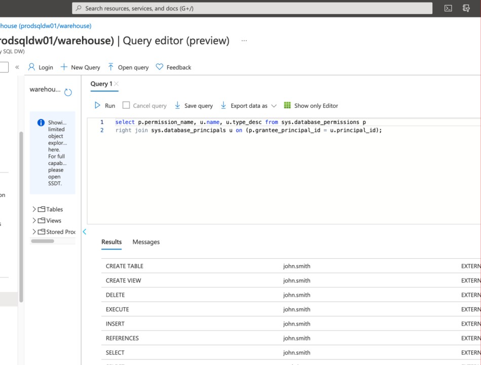 Linux editor di query con i risultati della query.