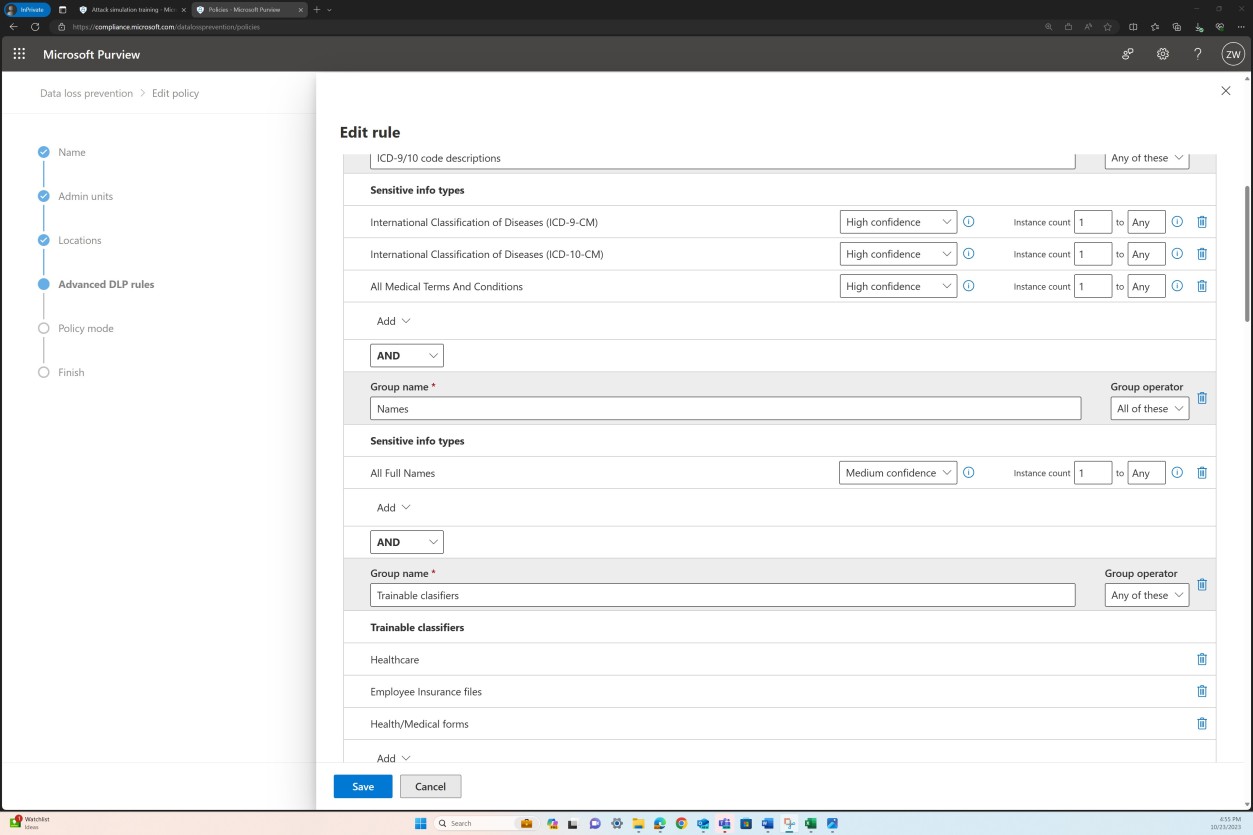 Regola di modifica di Microsoft Purview, tipi di dati sensibili.