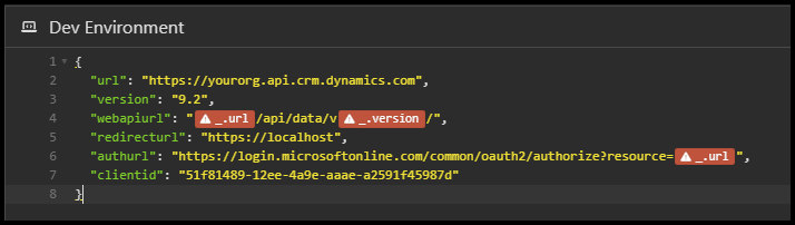Screenshot of Insomnia base environment with unresolved variable warnings.