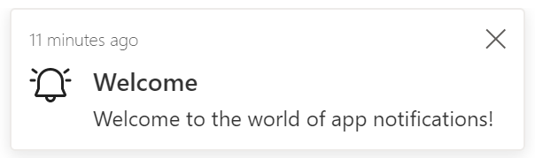 Screenshot of a welcome in-app notification displayed as a toast.