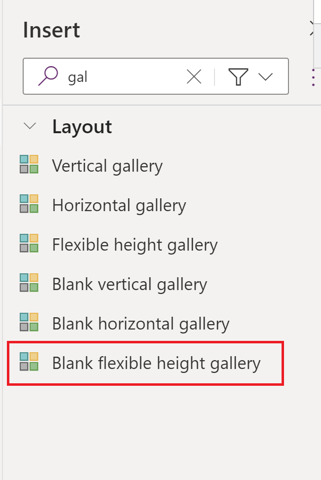 Screenshot di Power Apps Studio con raccolta a altezza variabile vuota evidenziata.