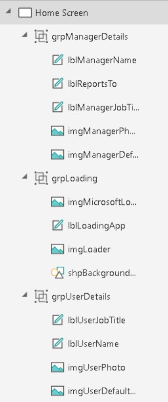 Screenshot della visualizzazione di navigazione che mostra i nomi dei controlli che seguono il modello descritto.