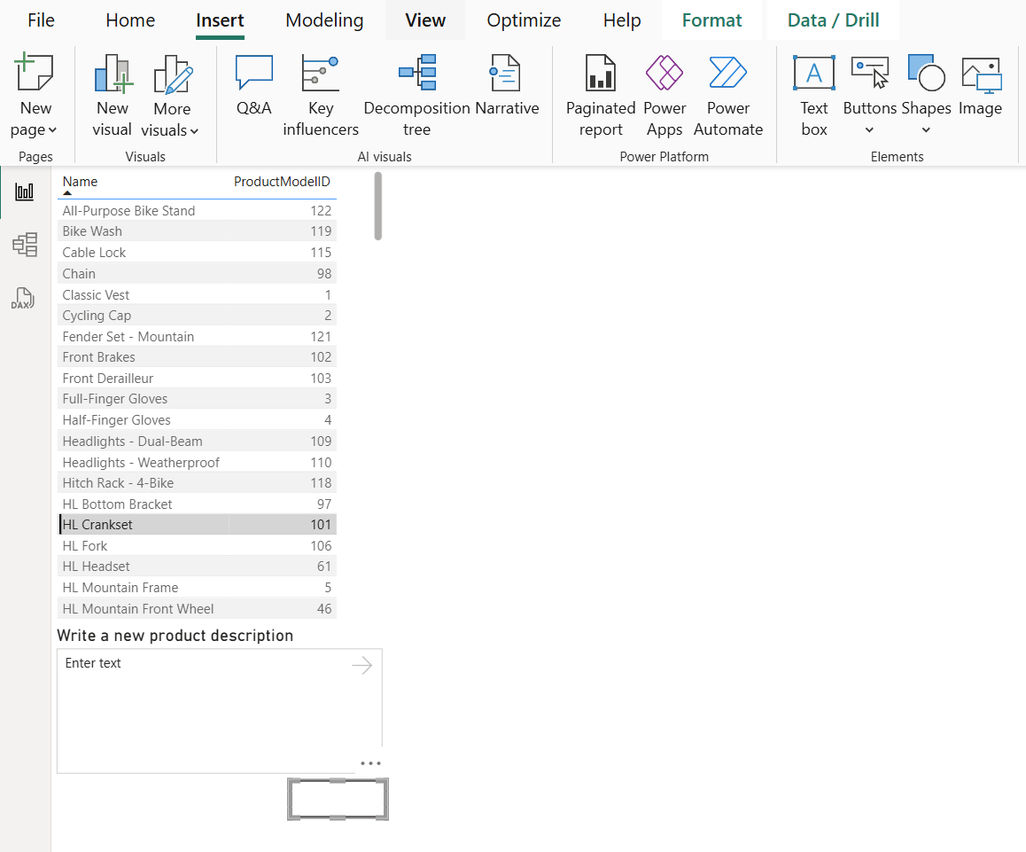 Screenshot che mostra il report di Power BI con un pulsante aggiunto.