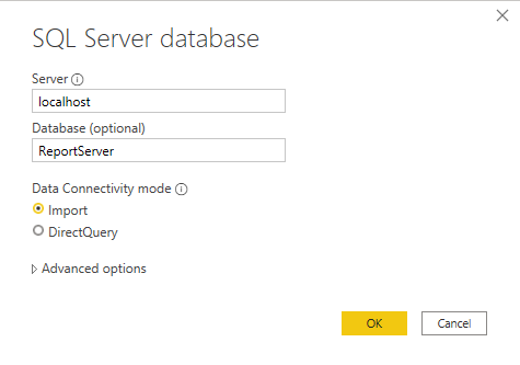 Screenshot che mostra La connessione al database di SQL Server.