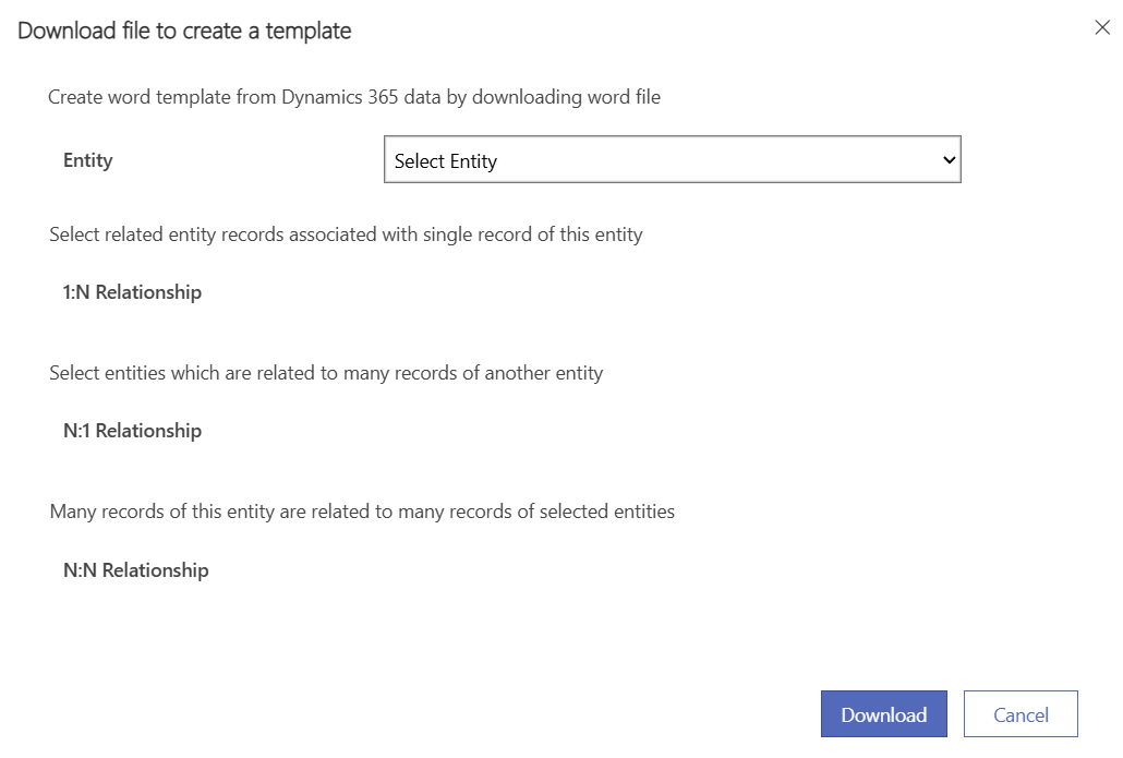 Screenshot della finestra di dialogo Scarica file per creare un modello.