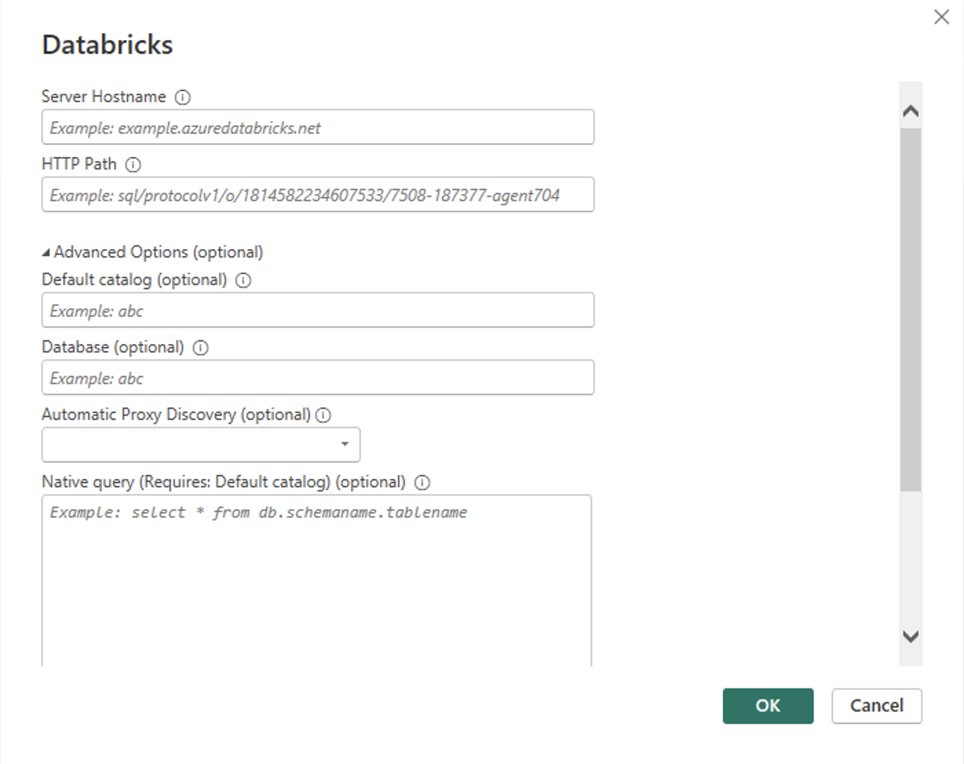 Specifica il tuo Databricks SQL Warehouse.
