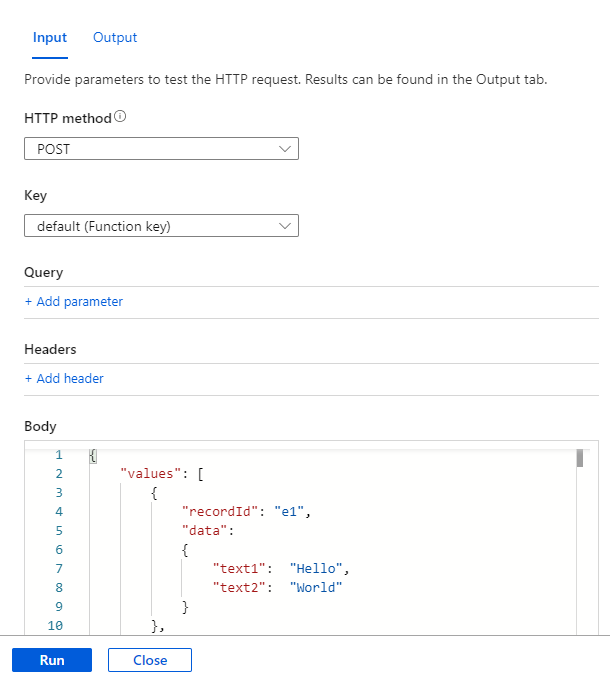 Screenshot delle specifiche di input