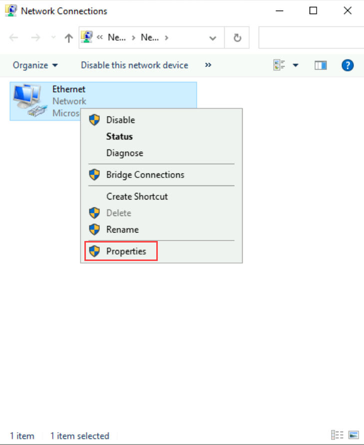 Screenshot dell'interfaccia di rete selezionata nel sistema operativo Windows.