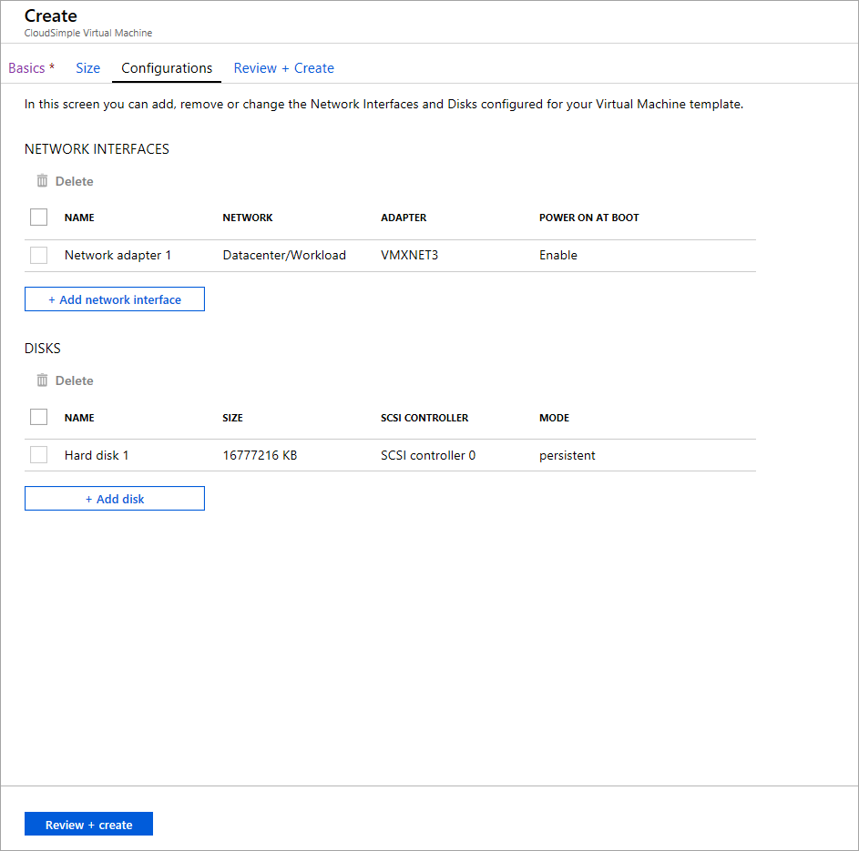 Creare una macchina virtuale CloudSimple : configurazioni