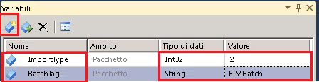 Finestra Variabili SSIS