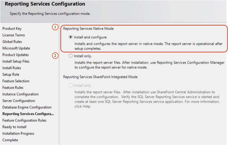 Configurazione in modalità nativa di SSRS