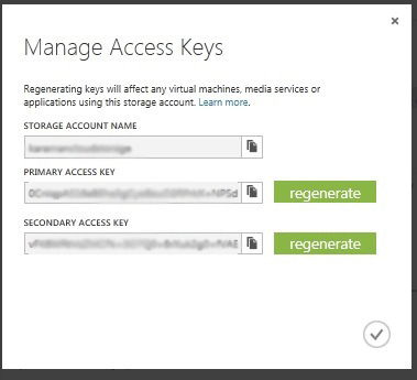 Screenshot delle chiavi dell'account di archiviazione di Azure