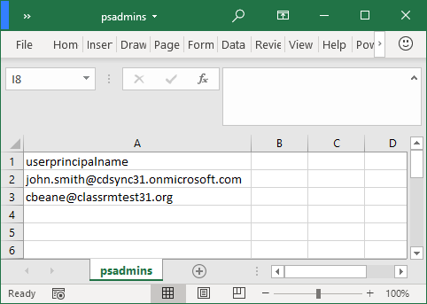File CSV per aggiornare il nome UserPrincipal.
