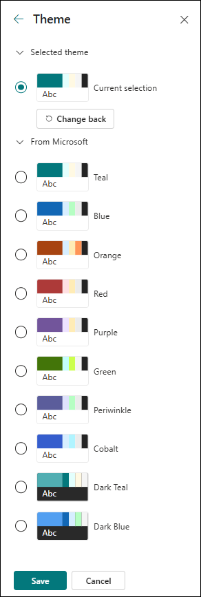 Image showing list of default and dark (inverted) themes