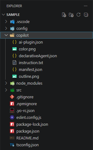 The copilot folder in a SharePoint Copilot App project.