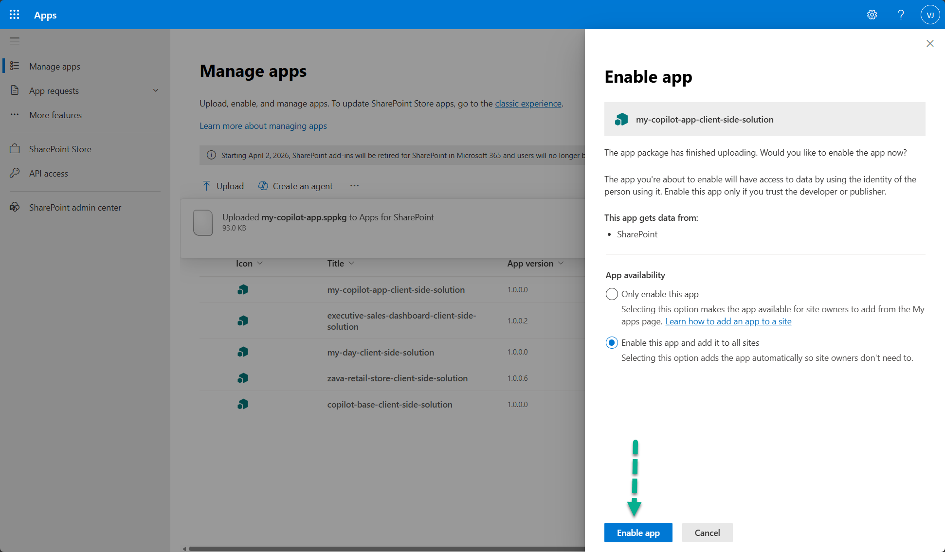 Deploying the package in the SharePoint app catalog