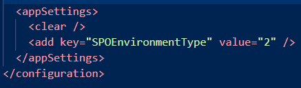 Screenshot che mostra il parametro Change SPOEnvironmentType.