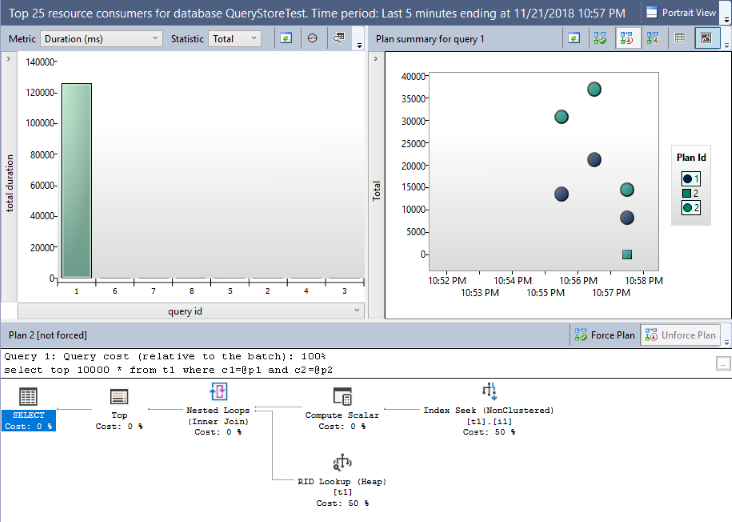 Screenshot di Selezionare due piani in Query Store.