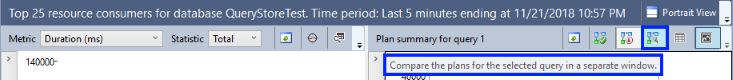 Screenshot di Compare Showplan in Query Store.