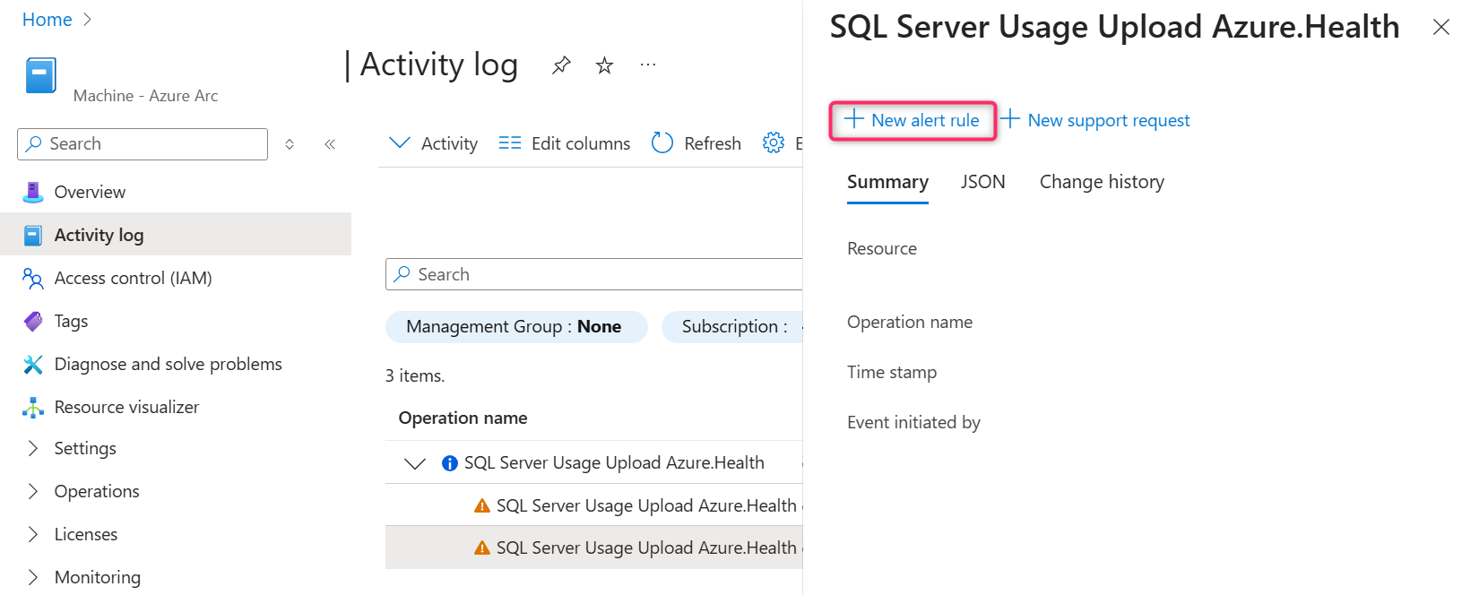 Screenshot del portale di Azure. Selezionare voce di registro.