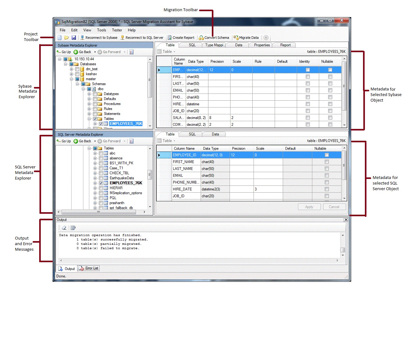 SSMA per SAP ASE Interfaccia Utente