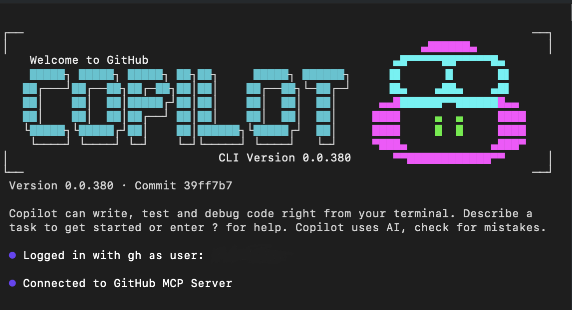 Screenshot del banner della modalità interattiva Copilot.