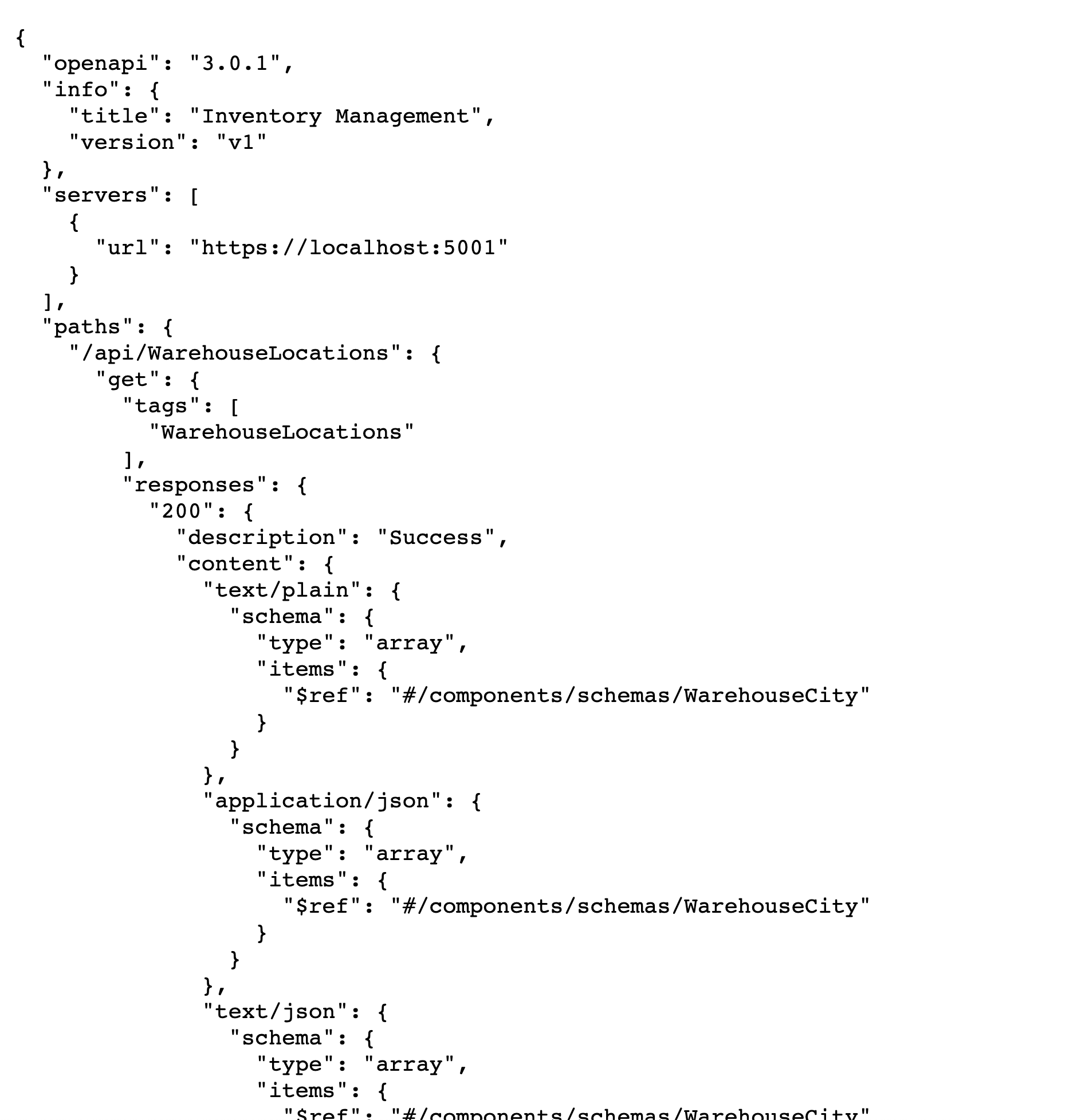 Screenshot del codice del documento OpenAPI.