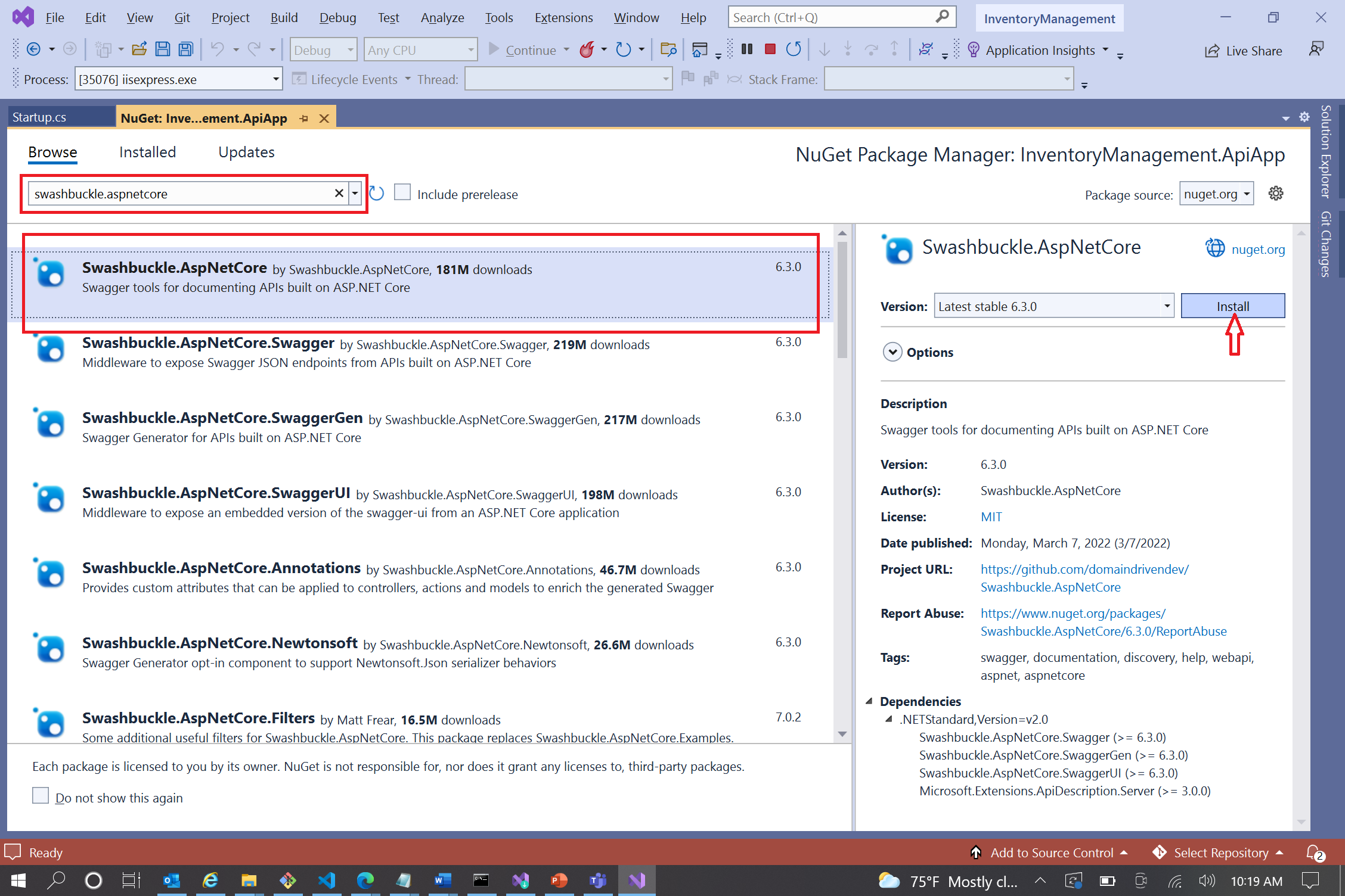 Gestione pacchetti NuGet.