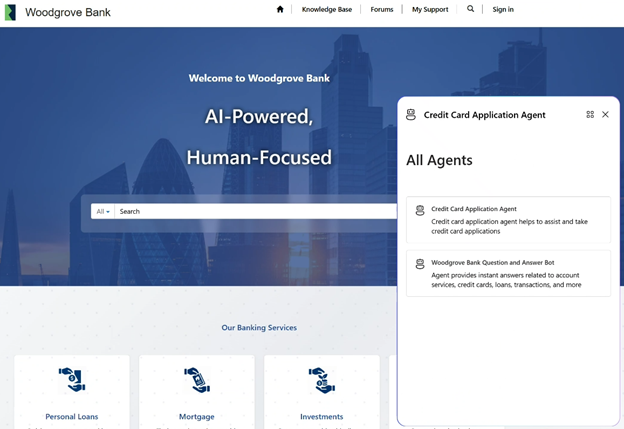 Schermata di un agente in un sito Power Pages.