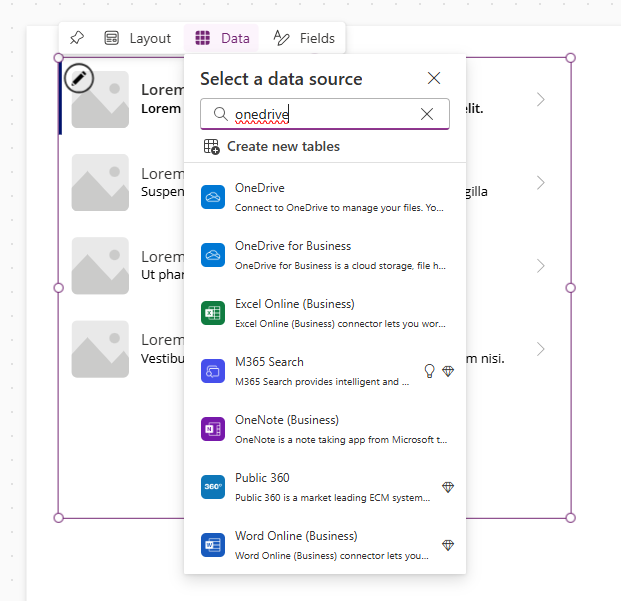 Screenshot della vista raccolta con l'aggiunta di OneDrive for Business nell'app.