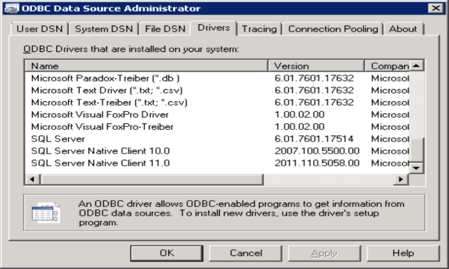 Screenshot che mostra un driver a 32 bit.