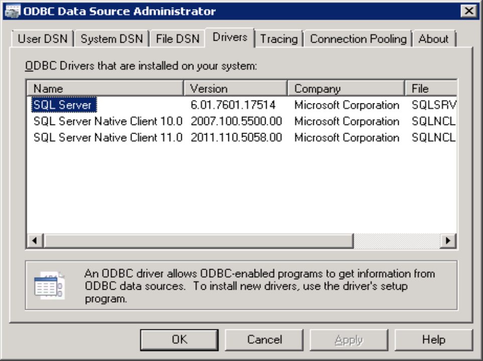 Screenshot che mostra un driver a 64 bit.