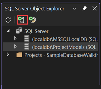 Screenshot del pulsante Aggiungi SQL Server in Esplora oggetti di SQL Server.