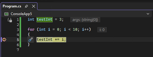 Screenshot che mostra il debug arrestato a un punto di interruzione.