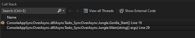 Screenshot dello stack di chiamate.