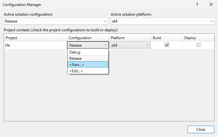 Una screenshot che mostra Gestione configurazione.