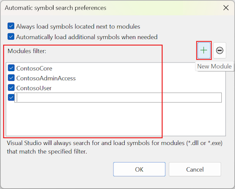 Screenshot della specificazione dei filtri del modulo.